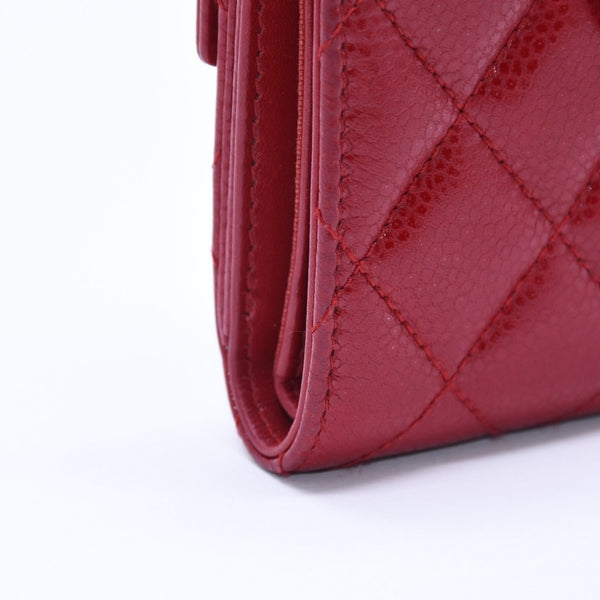 CHANEL シャネル コンパクトウォレット 二つ折り財布 16番台 ココマーク キャビアスキン レッド シルバー金具 美品 中古 4a004717