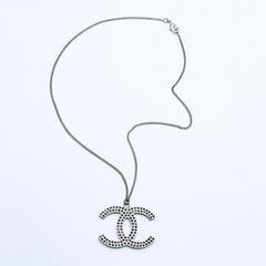 CHANEL Necklace Coco Mark Black Rhinestone Silver Metal Weight approx. 14.06g Good Condition Used 4a004573