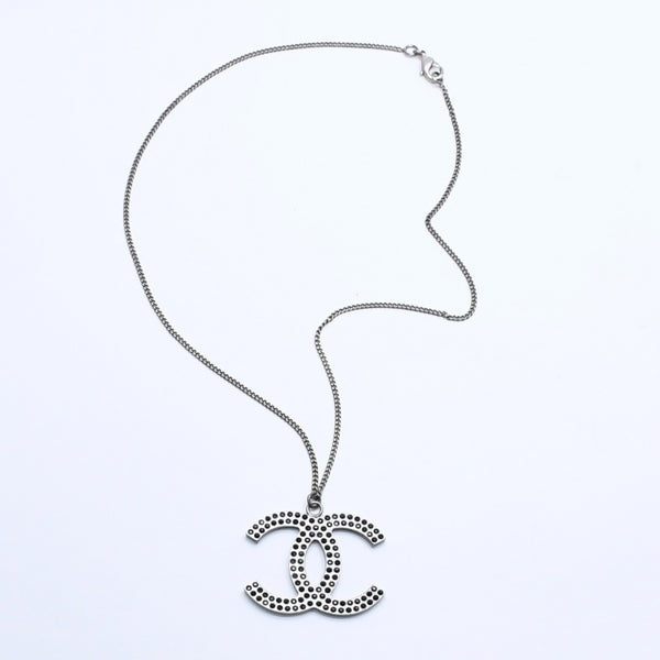 CHANEL Necklace Coco Mark Black Rhinestone Silver Metal Weight approx. 14.06g Good Condition Used 4a004573
