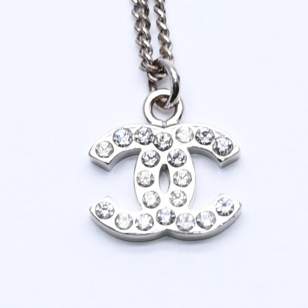 極美品 CHANEL シャネル ネックレス ココマーク ラインストーン シルバー B11V刻印 重量約5.71g 中古 4a004558