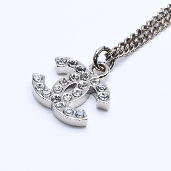極美品 CHANEL シャネル ネックレス ココマーク ラインストーン シルバー B11V刻印 重量約5.71g 中古 4a004558