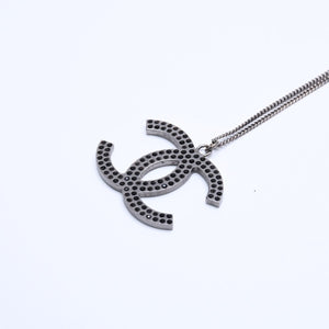CHANEL Necklace Coco Mark Black Rhinestone Silver Metal Weight approx. 14.06g Good Condition Used 4a004573