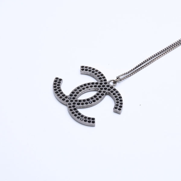 CHANEL Necklace Coco Mark Black Rhinestone Silver Metal Weight approx. 14.06g Good Condition Used 4a004573