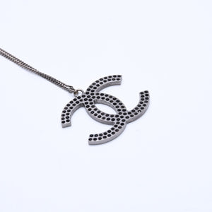 CHANEL Necklace Coco Mark Black Rhinestone Silver Metal Weight approx. 14.06g Good Condition Used 4a004573