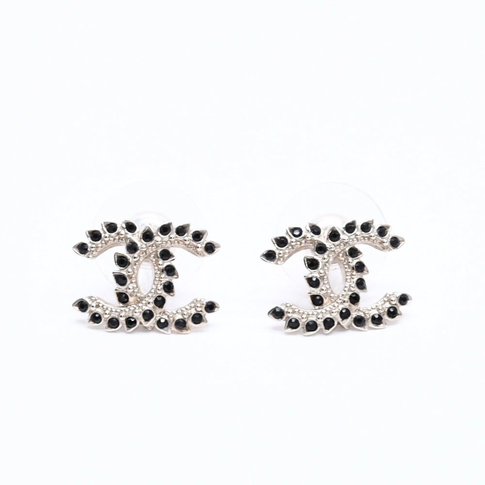 極美品 CHANEL シャネル ピアス イヤリング ココマーク ブラックラインストーン C20A刻印 重量約2.18g 中古 4a004557