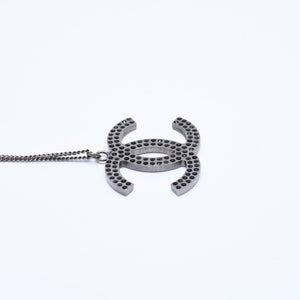 CHANEL Necklace Coco Mark Black Rhinestone Silver Metal Weight approx. 14.06g Good Condition Used 4a004573