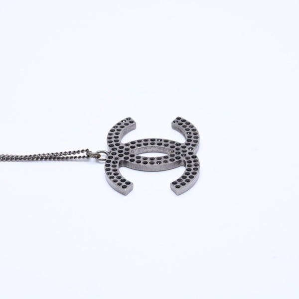 CHANEL Necklace Coco Mark Black Rhinestone Silver Metal Weight approx. 14.06g Good Condition Used 4a004573