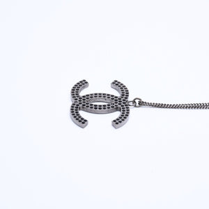 CHANEL Necklace Coco Mark Black Rhinestone Silver Metal Weight approx. 14.06g Good Condition Used 4a004573