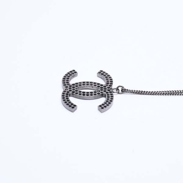 CHANEL Necklace Coco Mark Black Rhinestone Silver Metal Weight approx. 14.06g Good Condition Used 4a004573