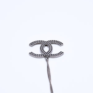 CHANEL Necklace Coco Mark Black Rhinestone Silver Metal Weight approx. 14.06g Good Condition Used 4a004573