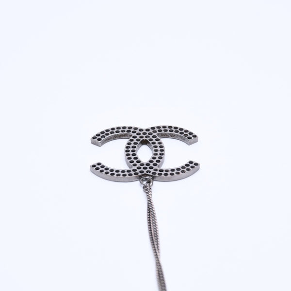 CHANEL Necklace Coco Mark Black Rhinestone Silver Metal Weight approx. 14.06g Good Condition Used 4a004573