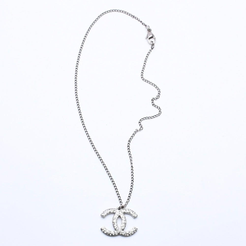 CHANEL Necklace Coco Mark Silver Rhinestone 05A Engraved Weight Approx. 7.91g Good Condition Used 4a004559