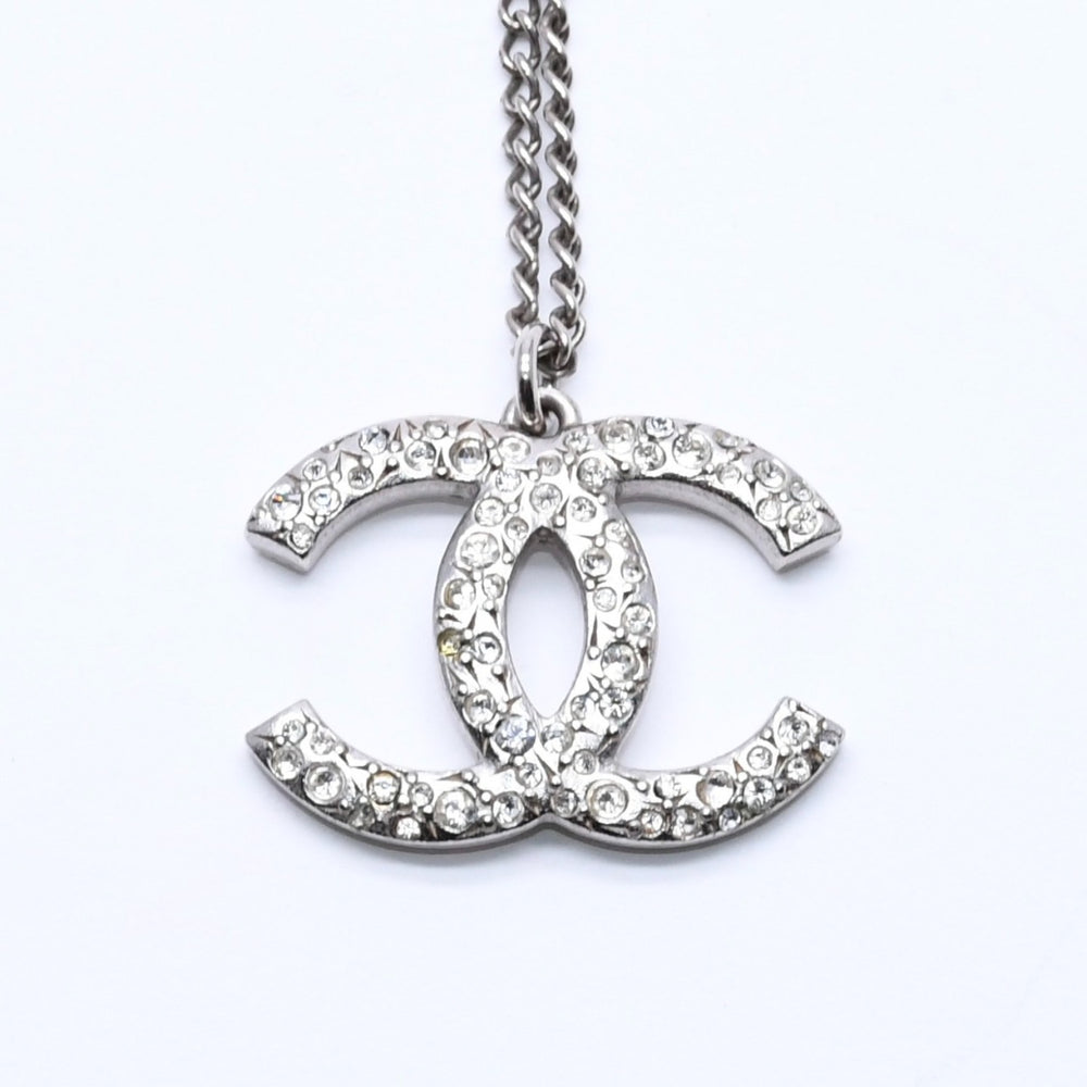 CHANEL Necklace Coco Mark Silver Rhinestone 05A Engraved Weight Approx. 7.91g Good Condition Used 4a004559