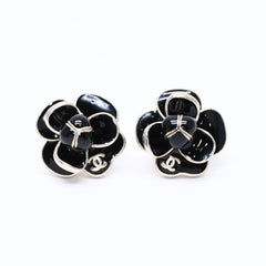 CHANEL Earrings Black Gold Camellia Motif 19V Engraved Weight Approx. 12.17g Good Condition Used 4a004566