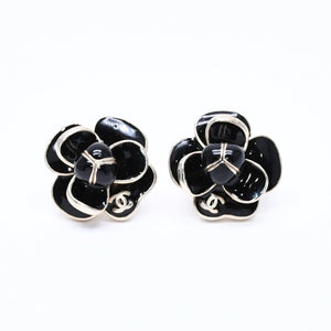 CHANEL Earrings Black Gold Camellia Motif 19V Engraved Weight Approx. 12.17g Good Condition Used 4a004566