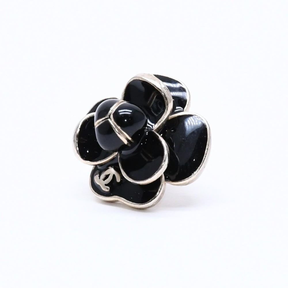 CHANEL Earrings Black Gold Camellia Motif 19V Engraved Weight Approx. 12.17g Good Condition Used 4a004566