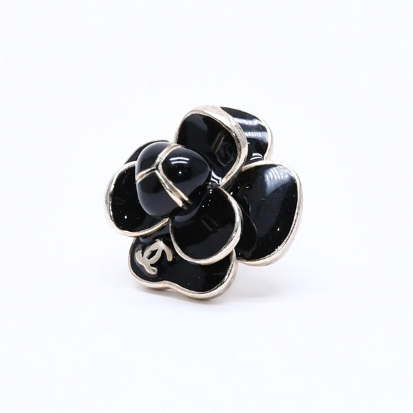 CHANEL Earrings Black Gold Camellia Motif 19V Engraved Weight Approx. 12.17g Good Condition Used 4a004566