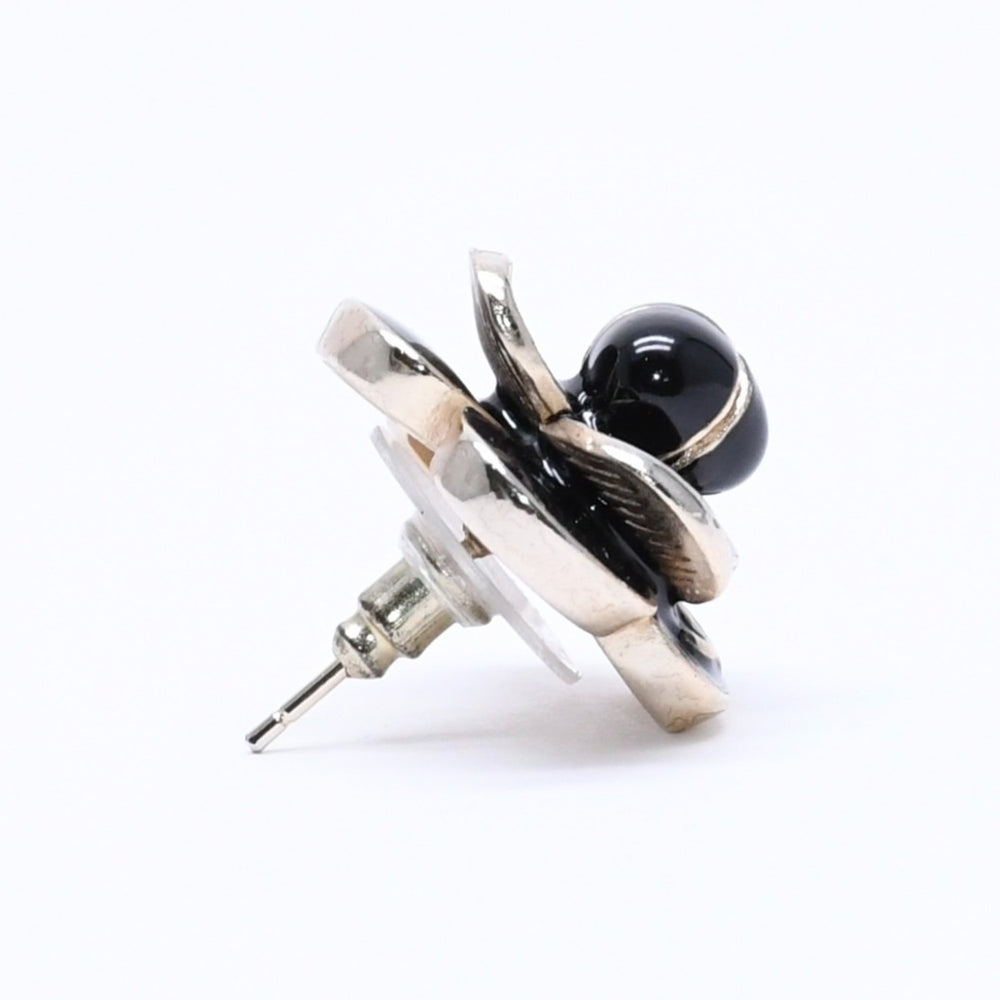 CHANEL Earrings Black Gold Camellia Motif 19V Engraved Weight Approx. 12.17g Good Condition Used 4a004566