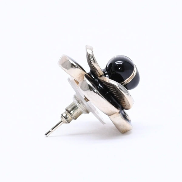 CHANEL Earrings Black Gold Camellia Motif 19V Engraved Weight Approx. 12.17g Good Condition Used 4a004566