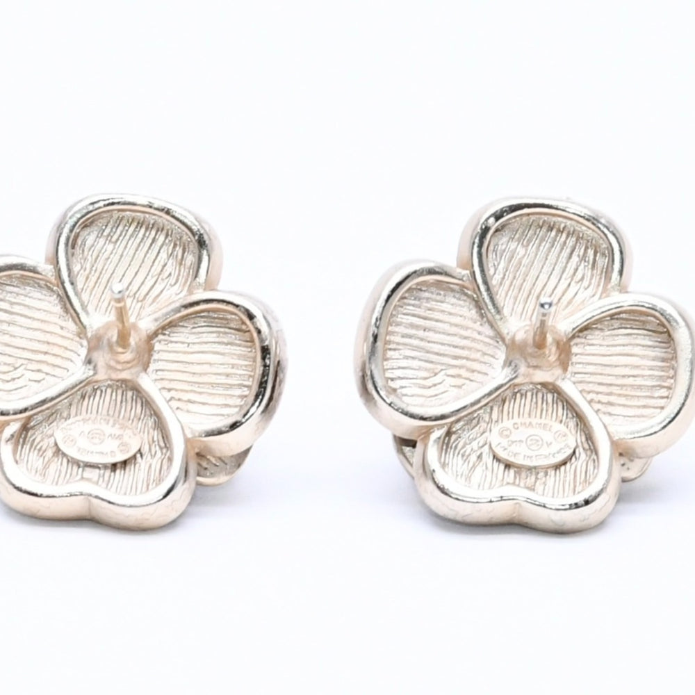 CHANEL Earrings Black Gold Camellia Motif 19V Engraved Weight Approx. 12.17g Good Condition Used 4a004566