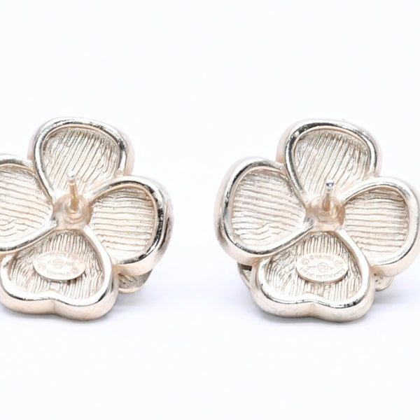 CHANEL Earrings Black Gold Camellia Motif 19V Engraved Weight Approx. 12.17g Good Condition Used 4a004566