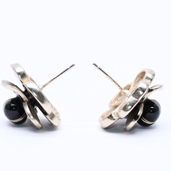CHANEL Earrings Black Gold Camellia Motif 19V Engraved Weight Approx. 12.17g Good Condition Used 4a004566