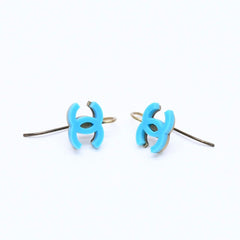 CHANEL Earrings Coco Mark 00A Engraved Weight Approx. 1.95g Hook Earrings Gold Hardware Blue Good Condition Used 4c060799