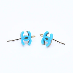 CHANEL Earrings Coco Mark 00A Engraved Weight Approx. 1.95g Hook Earrings Gold Hardware Blue Good Condition Used 4c060799