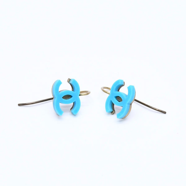 CHANEL Earrings Coco Mark 00A Engraved Weight Approx. 1.95g Hook Earrings Gold Hardware Blue Good Condition Used 4c060799