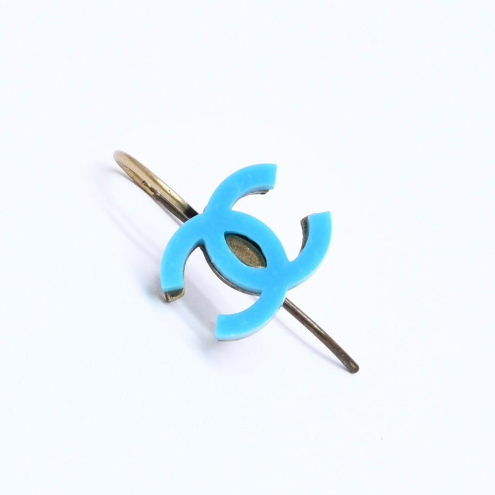 CHANEL Earrings Coco Mark 00A Engraved Weight Approx. 1.95g Hook Earrings Gold Hardware Blue Good Condition Used 4c060799