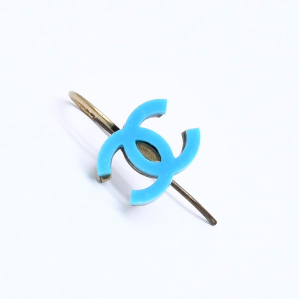 CHANEL Earrings Coco Mark 00A Engraved Weight Approx. 1.95g Hook Earrings Gold Hardware Blue Good Condition Used 4c060799