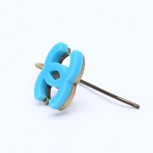CHANEL Earrings Coco Mark 00A Engraved Weight Approx. 1.95g Hook Earrings Gold Hardware Blue Good Condition Used 4c060799