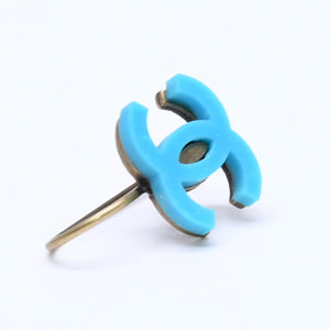 CHANEL Earrings Coco Mark 00A Engraved Weight Approx. 1.95g Hook Earrings Gold Hardware Blue Good Condition Used 4c060799