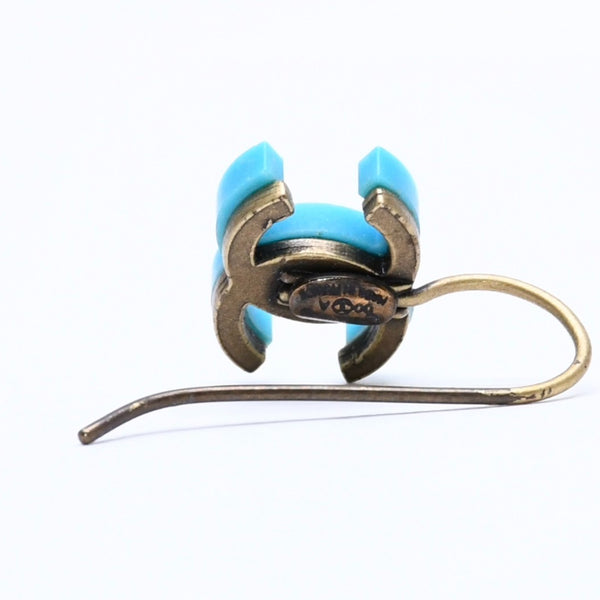 CHANEL Earrings Coco Mark 00A Engraved Weight Approx. 1.95g Hook Earrings Gold Hardware Blue Good Condition Used 4c060799