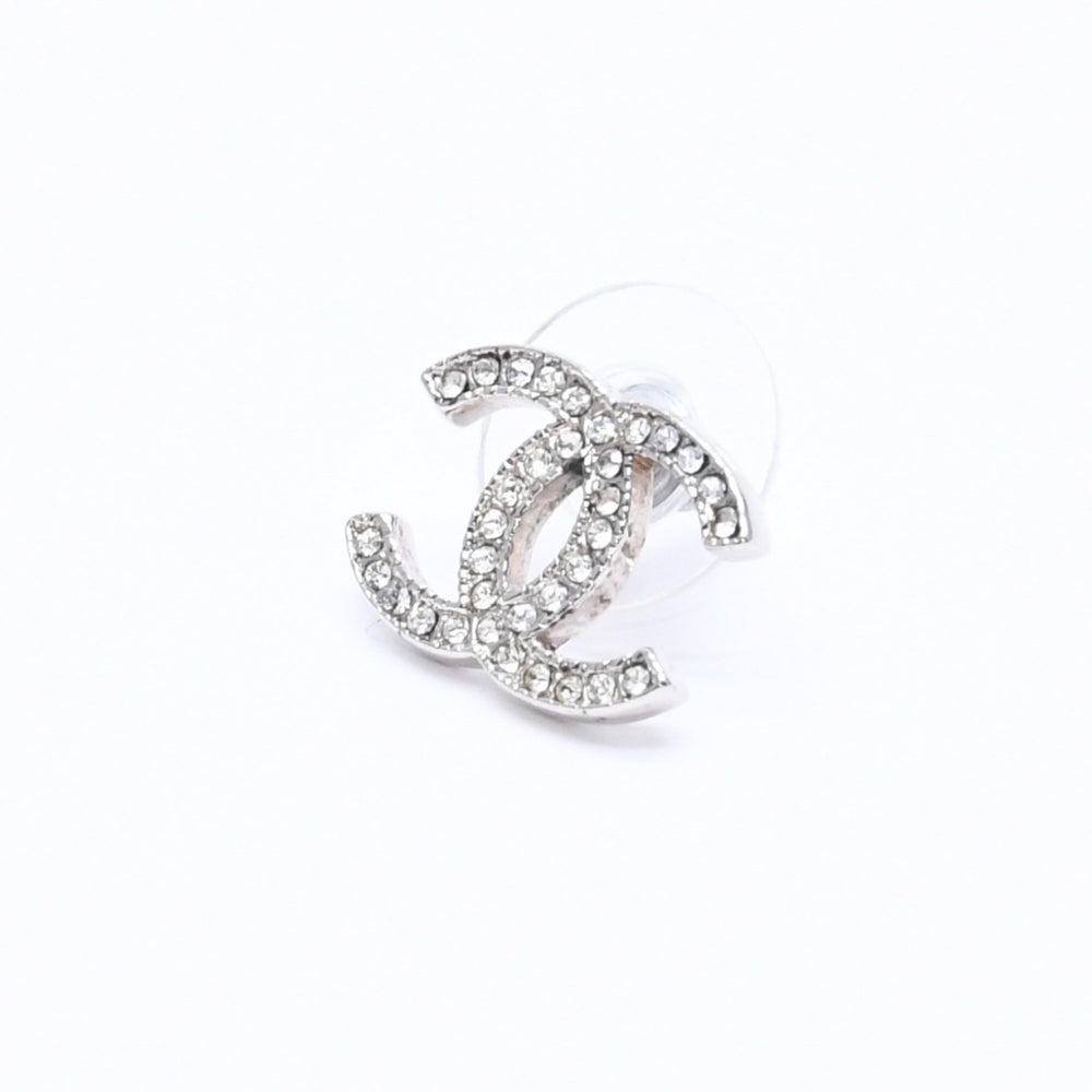 CHANEL Earrings Coco Mark Coco Mark A14V engraved Weight approx. 2.65g Rhinestone Silver Good Condition Used 4a004569