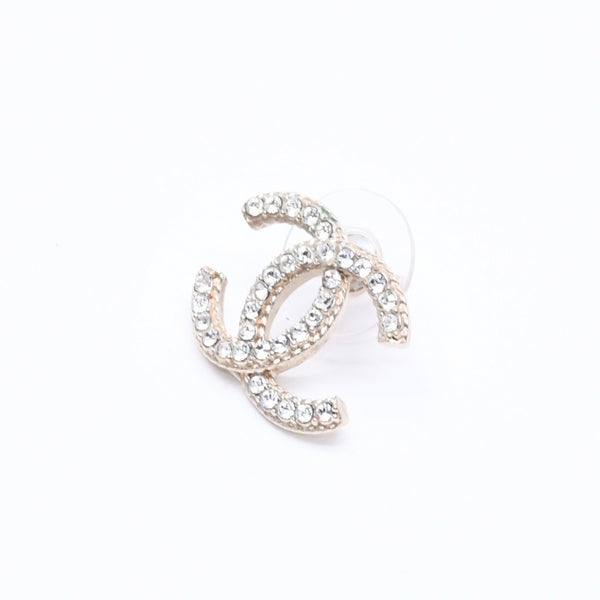 Very Good Condition CHANEL Earrings Coco Mark Rhinestone One Ear Earrings Gold A19K Engraved Weight Approx. 2.20g Used 4a004570