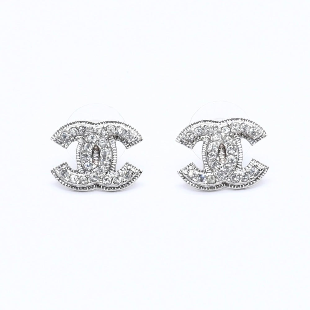 極美品 CHANEL シャネル ピアス Coco Mark ココマーク シルバー ラインストーン A11V刻印 重量約3.40g 中古 4a004575