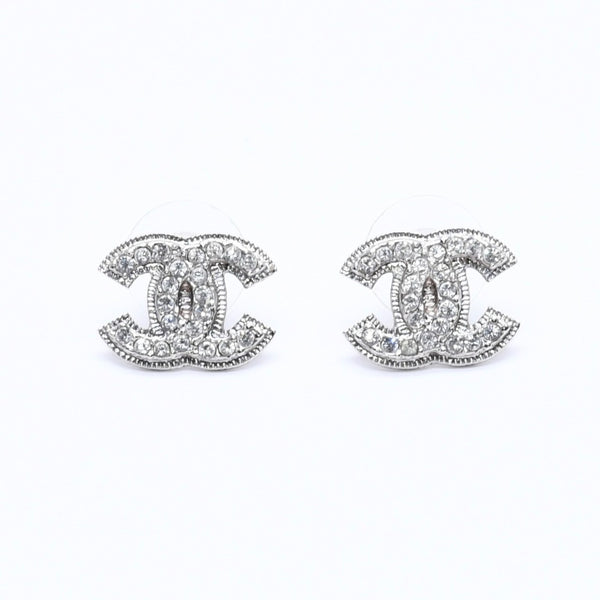 極美品 CHANEL シャネル ピアス Coco Mark ココマーク シルバー ラインストーン A11V刻印 重量約3.40g 中古 4a004575