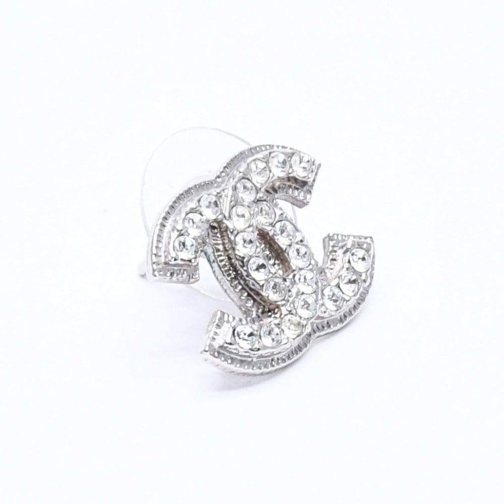 Very Good Condition CHANEL Earrings Coco Mark Silver Rhinestone A11V Engraved Weight Approx. 3.40g Used 4a004575