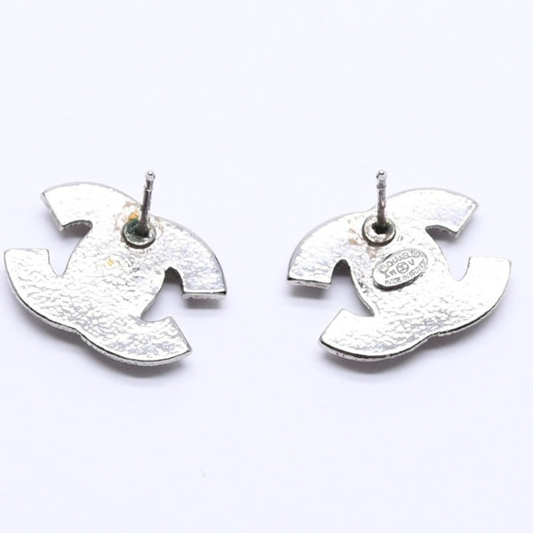 極美品 CHANEL シャネル ピアス Coco Mark ココマーク シルバー ラインストーン A11V刻印 重量約3.40g 中古 4a004575
