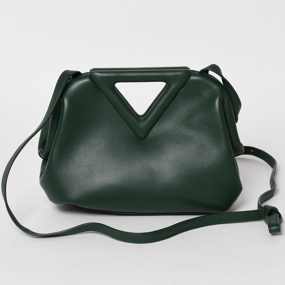 極美品 BOTTEGA VENETA ボッテガヴェネタ トライアングル ポイント スモール ショルダーバッグ グリーン 658476 中古 4a004587