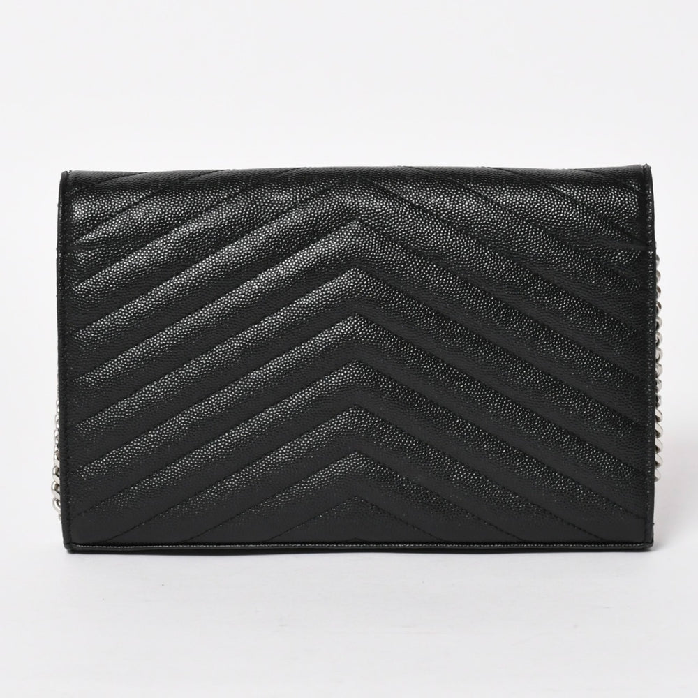 Very good condition SAINT LAURENT Cassandra leather chain wallet caviar skin black silver hardware used 4a004629