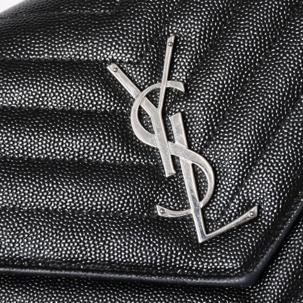 極美品 SAINT LAURENT サンローラン カサンドラ レザー チェーンウォレット キャビアスキン ブラック シルバー金具 中古 4a004629