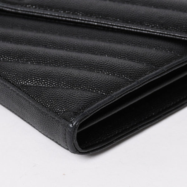 極美品 SAINT LAURENT サンローラン カサンドラ レザー チェーンウォレット キャビアスキン ブラック シルバー金具 中古 4a004629