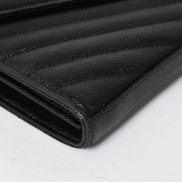 極美品 SAINT LAURENT サンローラン カサンドラ レザー チェーンウォレット キャビアスキン ブラック シルバー金具 中古 4a004629
