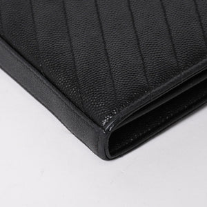 極美品 SAINT LAURENT サンローラン カサンドラ レザー チェーンウォレット キャビアスキン ブラック シルバー金具 中古 4a004629