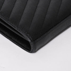 極美品 SAINT LAURENT サンローラン カサンドラ レザー チェーンウォレット キャビアスキン ブラック シルバー金具 中古 4a004629