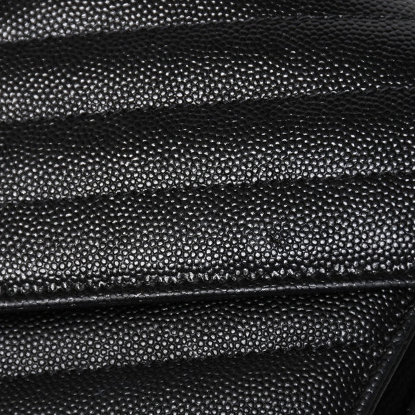 極美品 SAINT LAURENT サンローラン カサンドラ レザー チェーンウォレット キャビアスキン ブラック シルバー金具 中古 4a004629