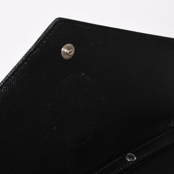 極美品 SAINT LAURENT サンローラン カサンドラ レザー チェーンウォレット キャビアスキン ブラック シルバー金具 中古 4a004629