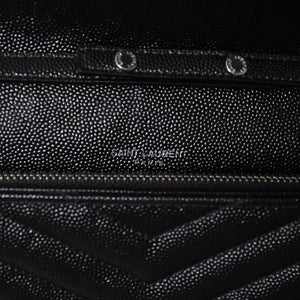 極美品 SAINT LAURENT サンローラン カサンドラ レザー チェーンウォレット キャビアスキン ブラック シルバー金具 中古 4a004629